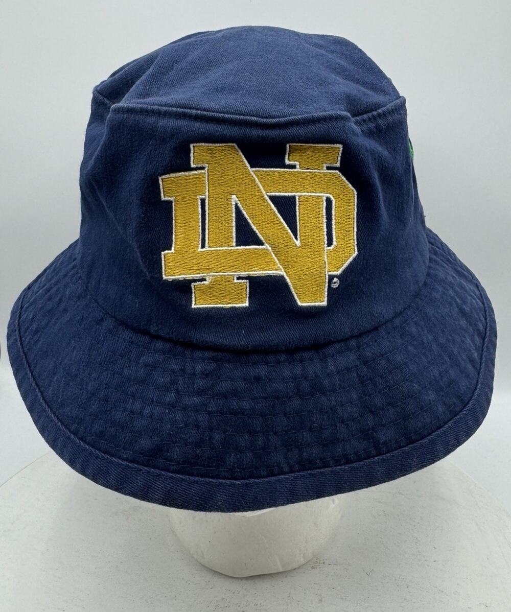 Vintage Yupoong Notre Dame Irish Bucket Cap - Navy - Gold Logo Clover - Flexfit